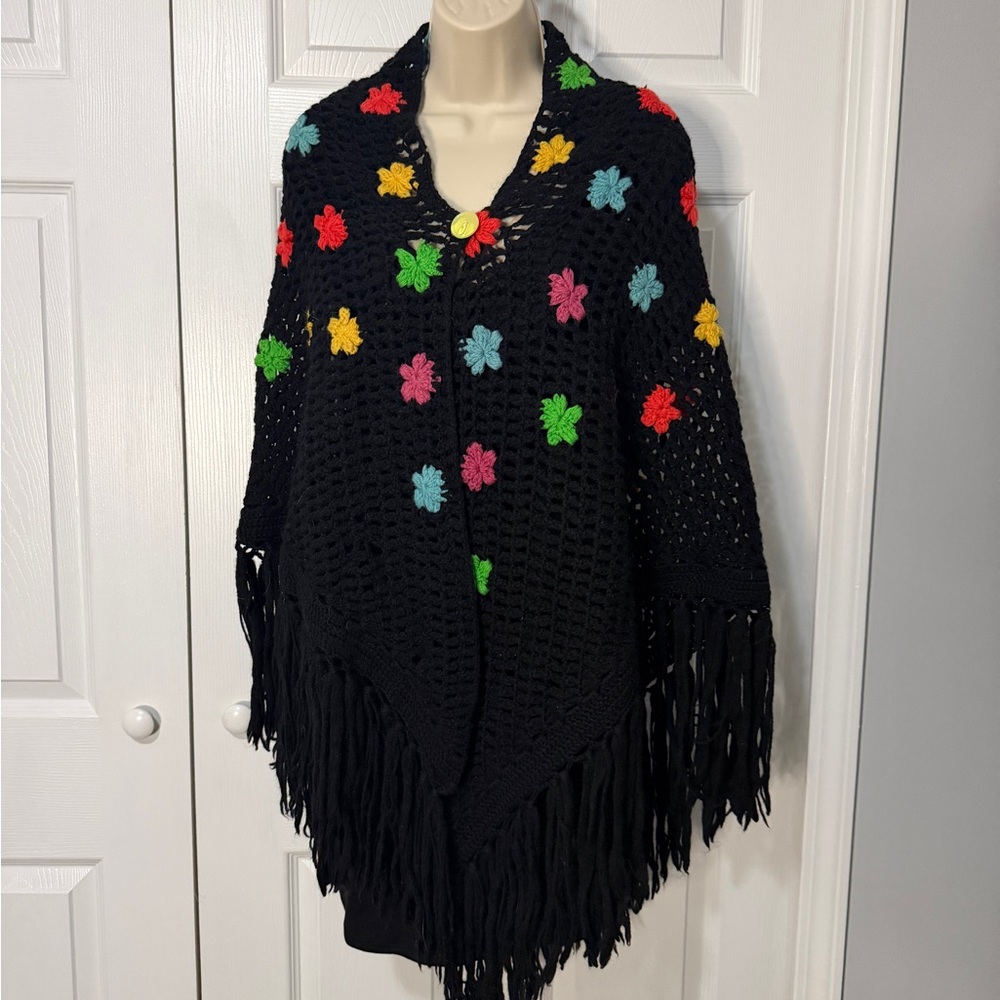 Rosanna Black Hand Loomed Crochet Poncho